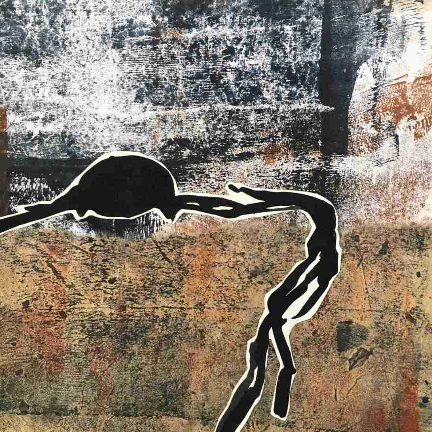 Beachcombing detail monoprint and ink on paper