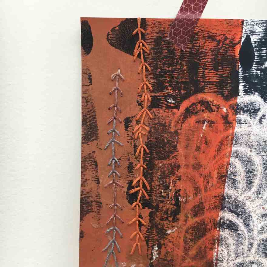 Detail monoprint and embroider on paper