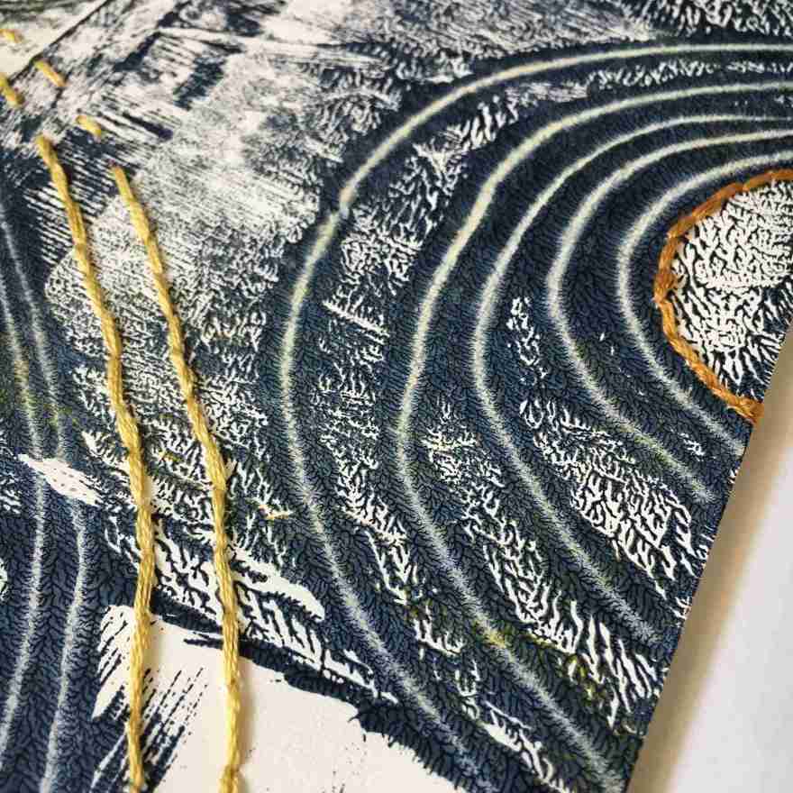 Detail monoprint and embroidery on paper
