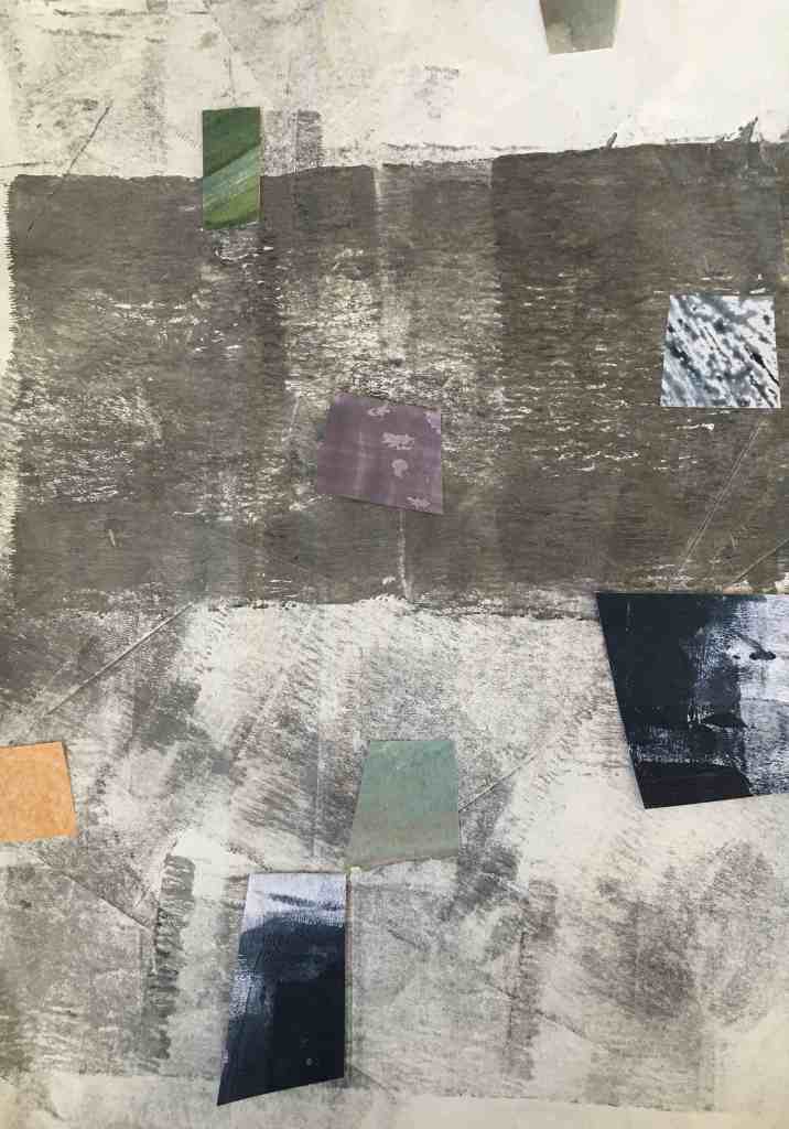 Grey and blue mixed media collage tipping point