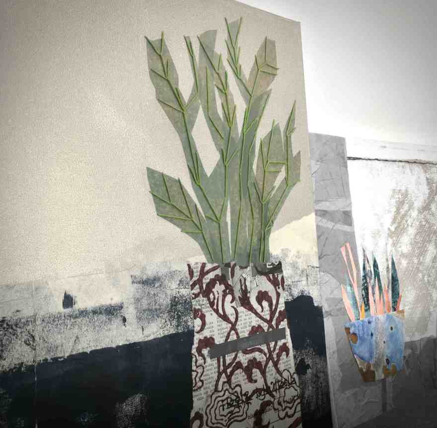 Mixed media and embroidery on canvas botanicals series