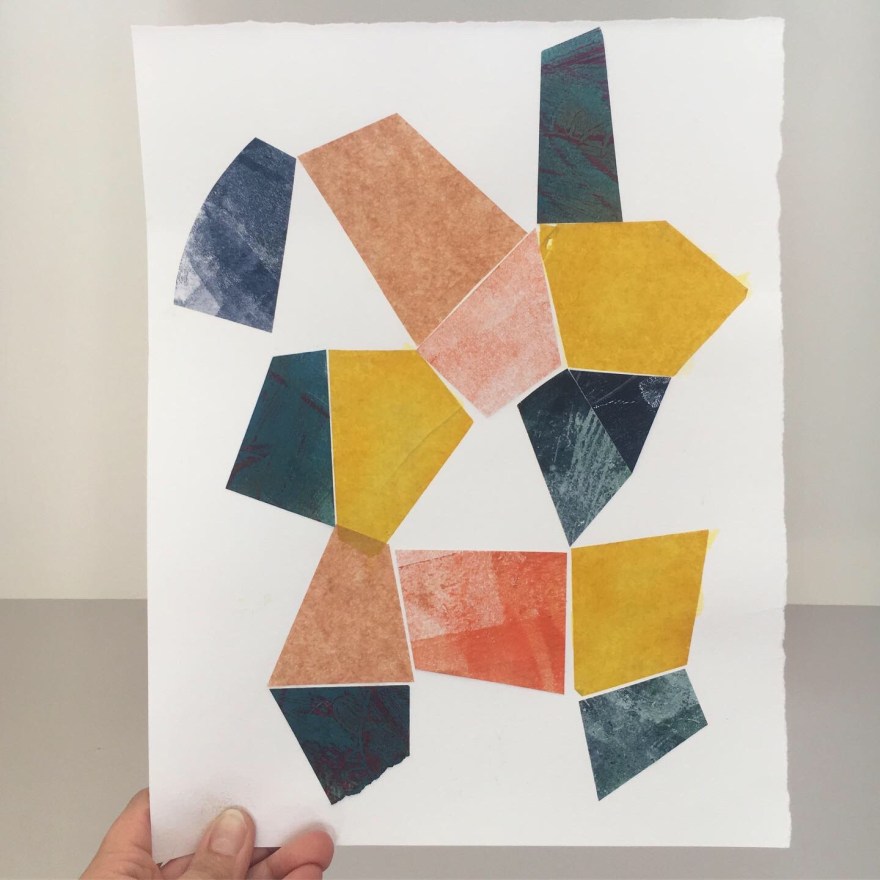 Mixed media collage on white paper