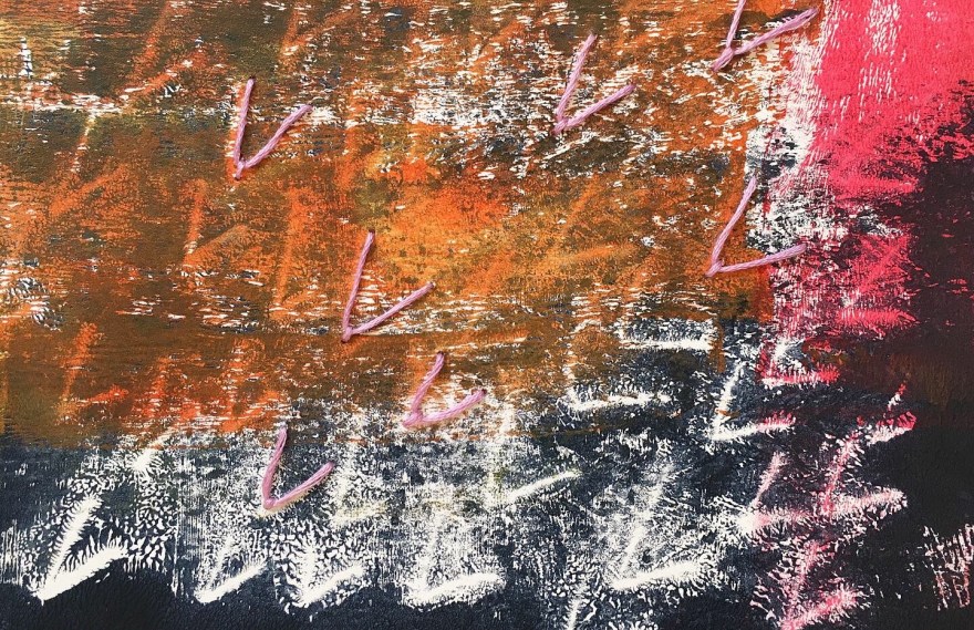 Monoprint and embroidery abstract artwork