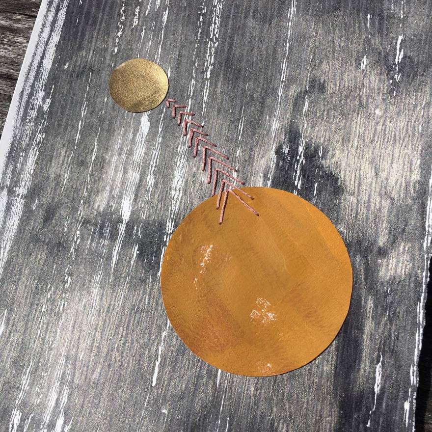 Two spheres collage and embroidery