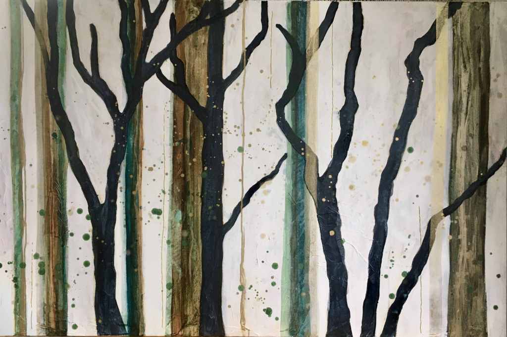 Mixed media winter trees