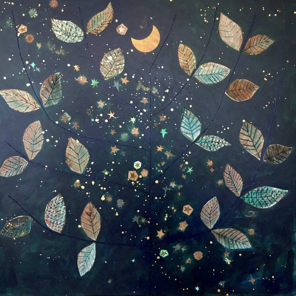 Night garden mixed media collage