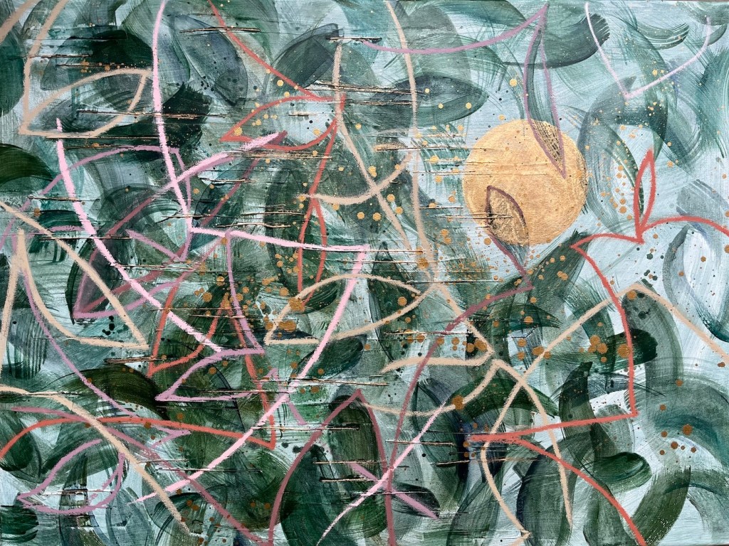 Biophillia mixed media, acrylic and oil stick on canvas